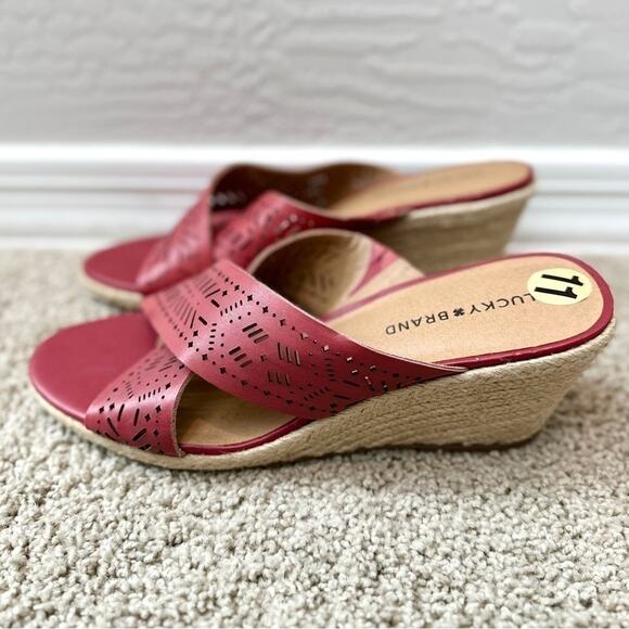 LUCKY BRAND | Keela Red Leather Espadrille Wedge Sandals | Womens 11 - Picture 1 of 4
